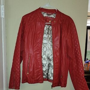 Red Quilted Faux Leather Jacket - Unbranded
